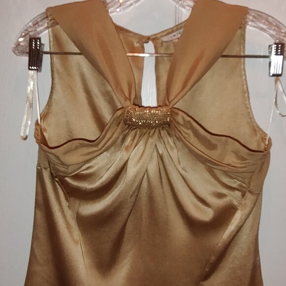 CACHE SILK TANK TOP SLVLS ROUCHED FRONT TUCKS METAL ACCENT KHAKI - WOMENS SMALL - Picture 1 of 7